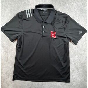 Adidas Nebraska Cornhuskers Mens XL Polo Shirt Black 3 Stripe NCAA Huskers